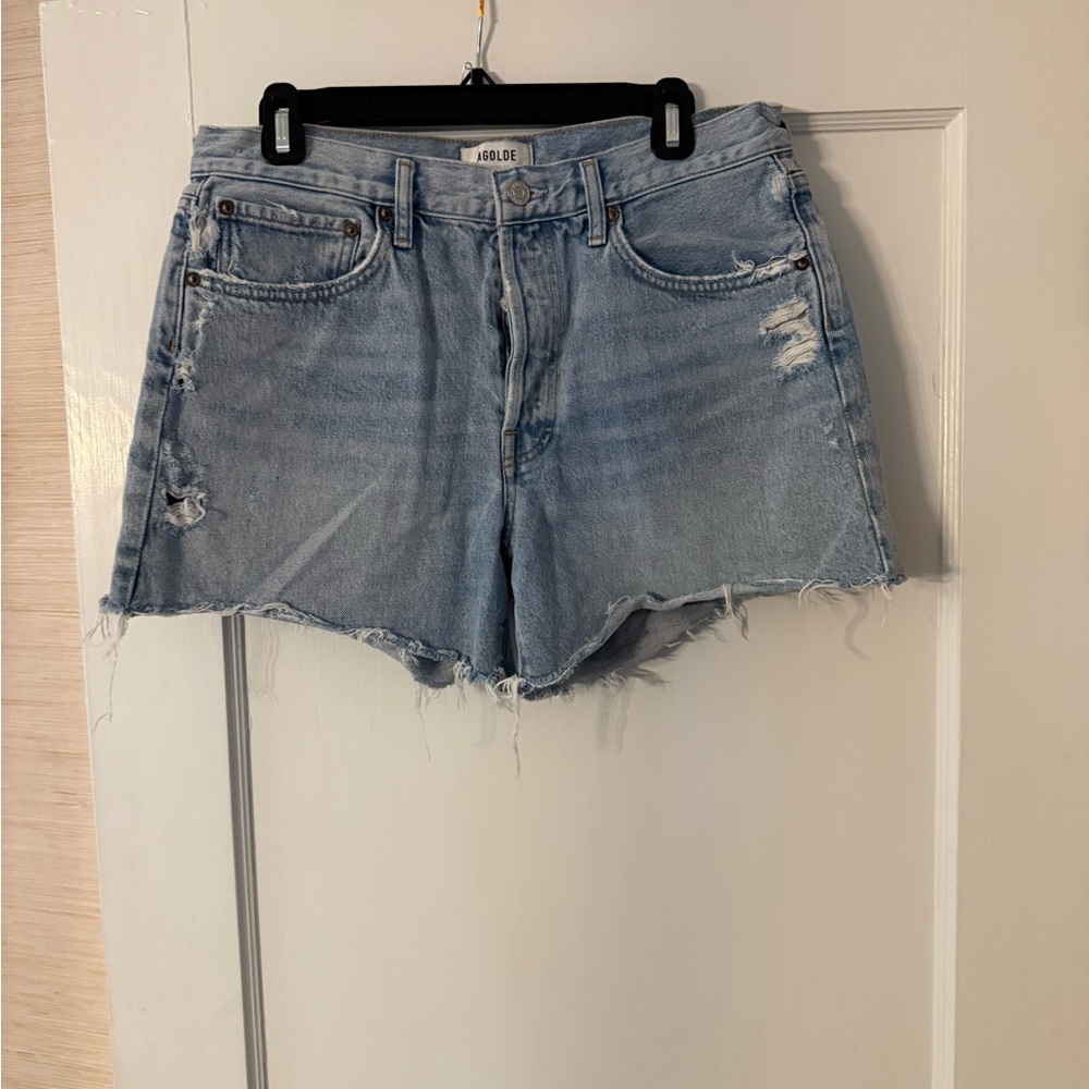 Agolde Women's Distressed Jean Shorts - Light Blue